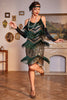 Load image into Gallery viewer, Spaghetti Straps Dark Green Glitter 1920s Flapper Dress with Fringes