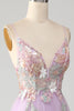 Load image into Gallery viewer, Glitter A-Line Spaghetti Straps Lilac Long Prom Dress with Flowers