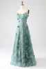 Load image into Gallery viewer, Glitter Grey Green Lace Flower Long Corset Prom Dress