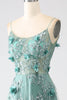 Load image into Gallery viewer, Glitter Grey Green Lace Flower Long Corset Prom Dress