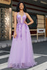 Load image into Gallery viewer, Gorgeous A Line Halter Neck Grey Purple Corset Prom Dress with Appliques