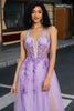 Load image into Gallery viewer, Gorgeous A Line Halter Neck Grey Purple Corset Prom Dress with Appliques