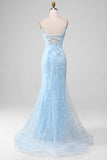 Mermaid Blush Spaghetti Straps Prom Dress with Appliques