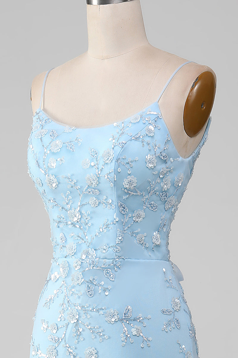 Load image into Gallery viewer, Sparkly Light Blue Beaded Mermaid Long Prom Dress