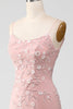 Load image into Gallery viewer, Mermaid Blush Spaghetti Straps Prom Dress with Appliques