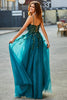 Load image into Gallery viewer, Gorgeous A Line Spaghetti Straps Dark Green Long Prom Dress with Appliques