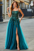 Load image into Gallery viewer, Gorgeous A Line Spaghetti Straps Dark Green Long Prom Dress with Appliques