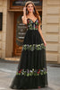 Load image into Gallery viewer, Gorgeous A Line Spaghetti Straps Black Long Prom Dress with Embroidery