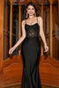 Load image into Gallery viewer, Mermaid Spaghetti Straps Black Corset Prom Dress With Appliques
