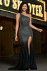 Load image into Gallery viewer, Mermaid One Shoulder Sparkly Black Corset Prom Dress