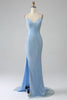 Load image into Gallery viewer, Mermaid Blue Long Prom Dress with Slit