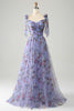 Load image into Gallery viewer, A-Line Lavender Printed Adjustable Straps Long Prom Dress