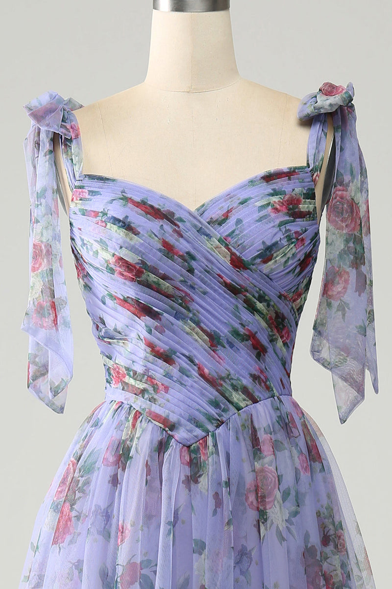 Load image into Gallery viewer, A-Line Lavender Printed Adjustable Straps Long Prom Dress