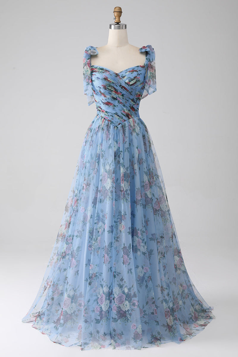 Load image into Gallery viewer, A-Line Lavender Printed Adjustable Straps Long Prom Dress