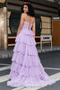 Load image into Gallery viewer, Princess A Line Spaghetti Straps Lilac Corset Prom Dress with Appliques Ruffles