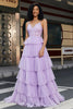 Load image into Gallery viewer, Princess A Line Spaghetti Straps Lilac Corset Prom Dress with Appliques Ruffles