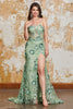 Load image into Gallery viewer, Spaghetti Straps Green Mermaid Corset Prom Dress with Appliques