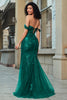 Load image into Gallery viewer, Stylish Mermaid Off the Shoulder Dark Green Corset Prom Dress with Split Front