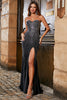 Load image into Gallery viewer, Glitter Strapless Mermaid Black Prom Dress with Slit