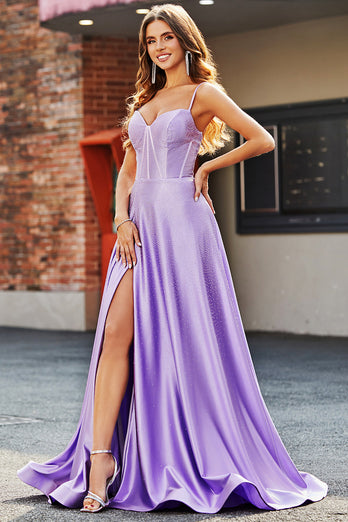 Sparkly Lilac A-Line Corset Prom Dresses with Rhinestones