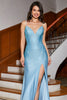 Load image into Gallery viewer, Blue Beaded Long Sparkly Mermaid Prom Dress with Slit