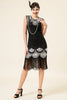 Load image into Gallery viewer, Black and Silver Sequined Fringes 1920s Gatsby Flapper Dress with 20s Accessories Set