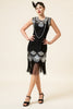 Load image into Gallery viewer, Black and Silver Sequined Fringes 1920s Gatsby Flapper Dress with 20s Accessories Set