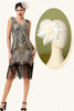 Load image into Gallery viewer, Apricot and Golden Sequined Fringes 1920s Gatsby Flapper Dress with 20s Accessories Set