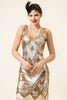 Load image into Gallery viewer, Golden and Silver Sequined Fringes 1920s Gatsby Flapper Dress with 20s Accessories Set