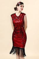Load image into Gallery viewer, Burugndy Sequins Fringed Flapper Dress with 1920s Accessories Set