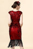 Load image into Gallery viewer, Burugndy Sequins Fringed Flapper Dress with 1920s Accessories Set