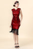 Load image into Gallery viewer, Burugndy Sequins Fringed Flapper Dress with 1920s Accessories Set