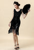 Load image into Gallery viewer, Beaded Black Fringed Flapper Dress with 20s Accessories Set