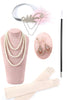 Load image into Gallery viewer, Beaded Pink Fringed Flapper Dress with 1920s Accessories Set