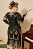 Load image into Gallery viewer, Black Golden Cap Sleeves 1920s Dress with 20s Accessories Set
