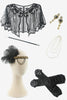 Load image into Gallery viewer, Black Golden Cap Sleeves 1920s Dress with 20s Accessories Set