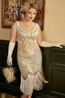 Load image into Gallery viewer, Apricot Plus Size 1920s Gatsby Dress with 20s Acessories Set