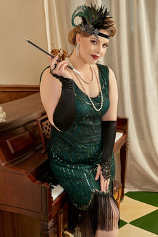 Green 1920s Plus Size Dress with 20s Accessories Set