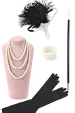 Fuchsia Sequins 1920s Plus Size Dress with 20s Accessories Set