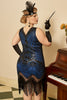Load image into Gallery viewer, Royal Blue Sequined 1920s Gatsby Plus Size Dress with 20s Accessories Set