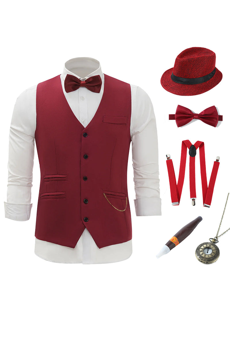 Load image into Gallery viewer, Burgundy Chain Men&#39;s Vest with 5 Pieces Accessories Set
