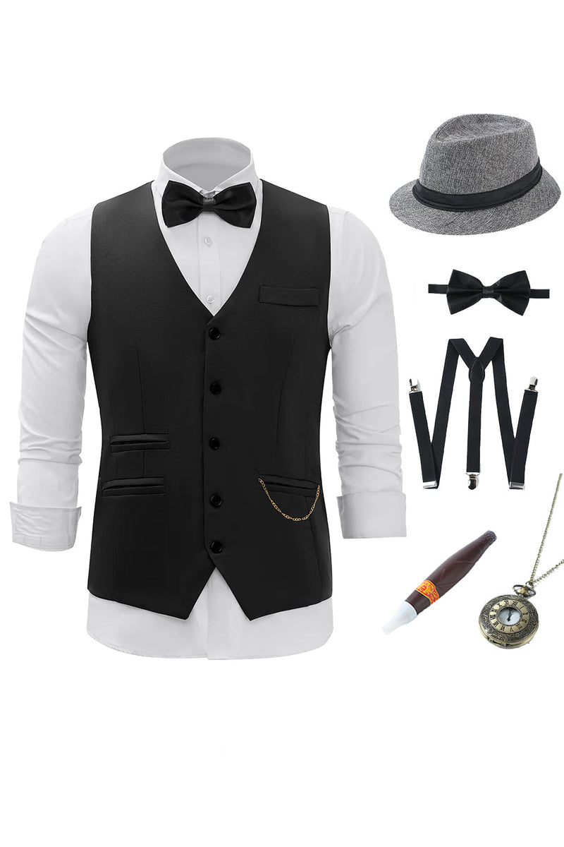 Load image into Gallery viewer, Black Chain Men&#39;s Vest with 5 Pieces Accessories Set