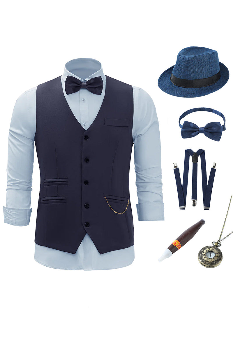 Load image into Gallery viewer, Navy Chain Men&#39;s Vest with 5 Pieces Accessories Set