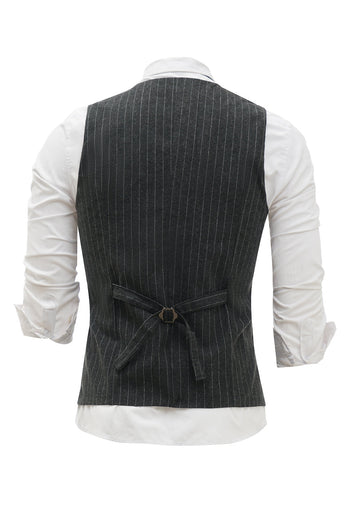 Dark Grey Pinstriped Men's Vest with 5 Pieces Accessories Set