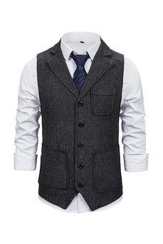 Dark Grey Notched Lapel Men's Vest with 5 Pieces Accessories Set