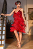 Load image into Gallery viewer, Sparkly Red Sequined 1920s Flapper Dress with 20s Accessories