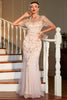 Load image into Gallery viewer, Sparkly Blush Sequined 1920s Flapper Dress with 20s Accessories