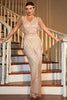 Load image into Gallery viewer, Light Khaki Sequined Long 1920s Gatsby Dress with Accessories Set