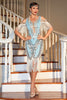 Load image into Gallery viewer, Green Fringed Sequined Gatsby Dress with Accessories Set