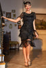 Load image into Gallery viewer, Sparkly Black Sequin Fringed 1920s Dress with Accessories Set